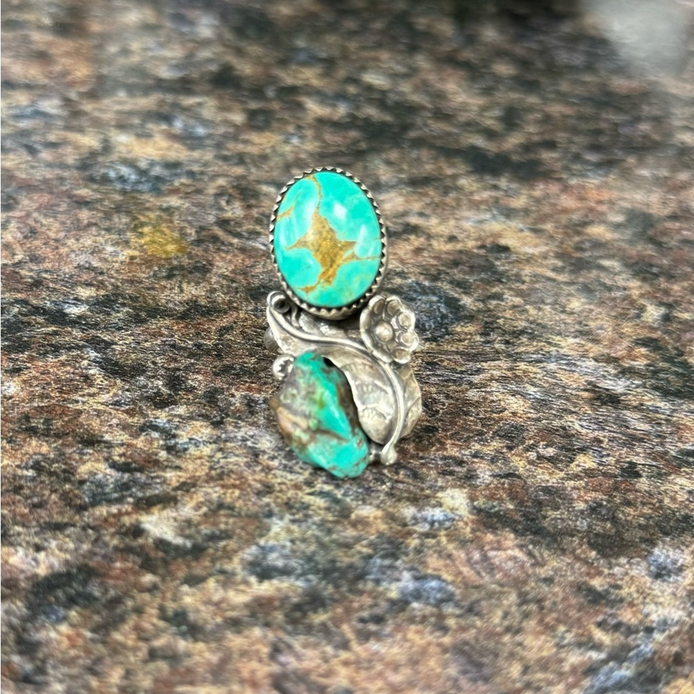 AH~MAZING Royston turquoise double mount unique nugget ring